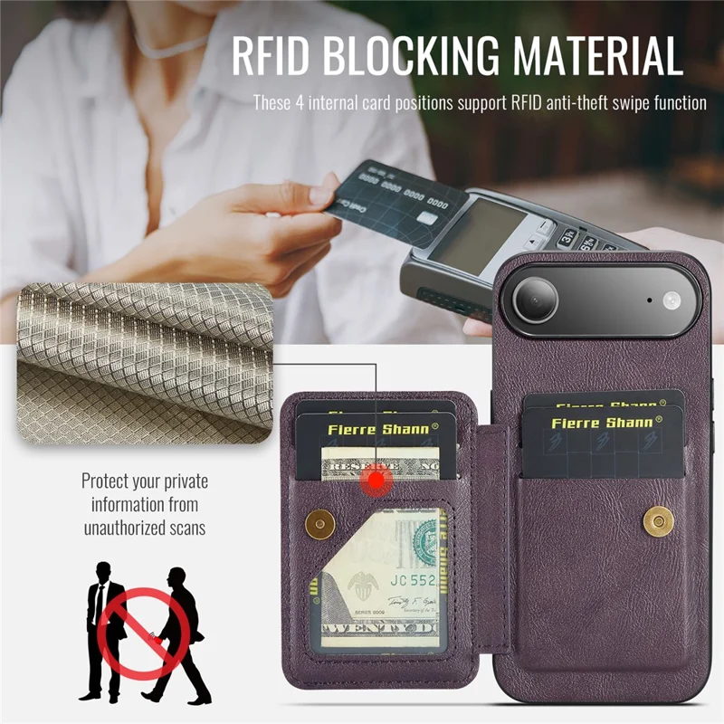 FIERRE SHANN 024 For iPhone Air Case Card Holder Kickstand Waxy Texture Leather + TPU Phone Cover - Purple