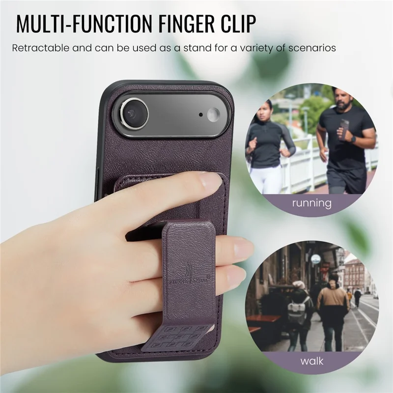 FIERRE SHANN 024 For iPhone Air Case Card Holder Kickstand Waxy Texture Leather + TPU Phone Cover - Purple