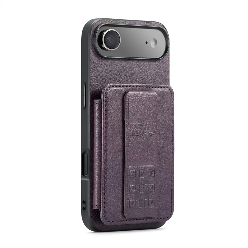 FIERRE SHANN 024 For iPhone Air Case Card Holder Kickstand Waxy Texture Leather + TPU Phone Cover - Purple