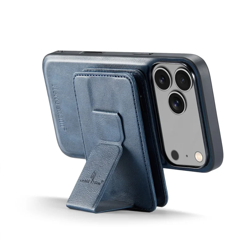 FIERRE SHANN 028 Voor iPhone 17 Pro Max hoesje met standaard en lederen achterkant met magnetische afneembare kaartvakken - Blauw