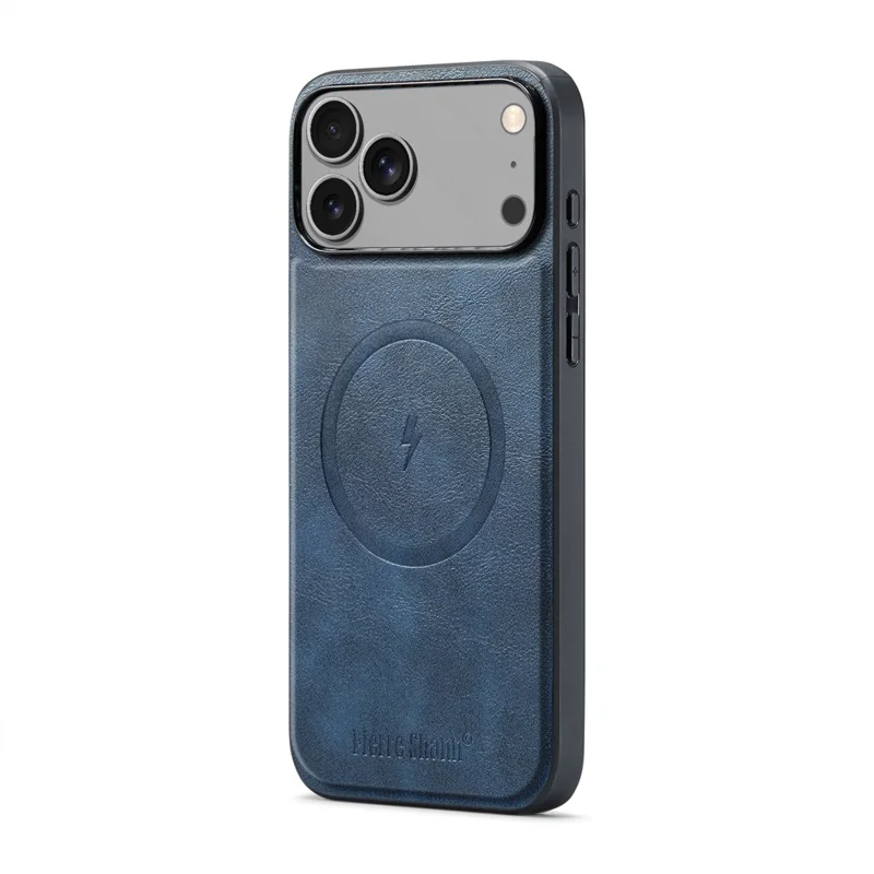 FIERRE SHANN 028 Voor iPhone 17 Pro Max hoesje met standaard en lederen achterkant met magnetische afneembare kaartvakken - Blauw