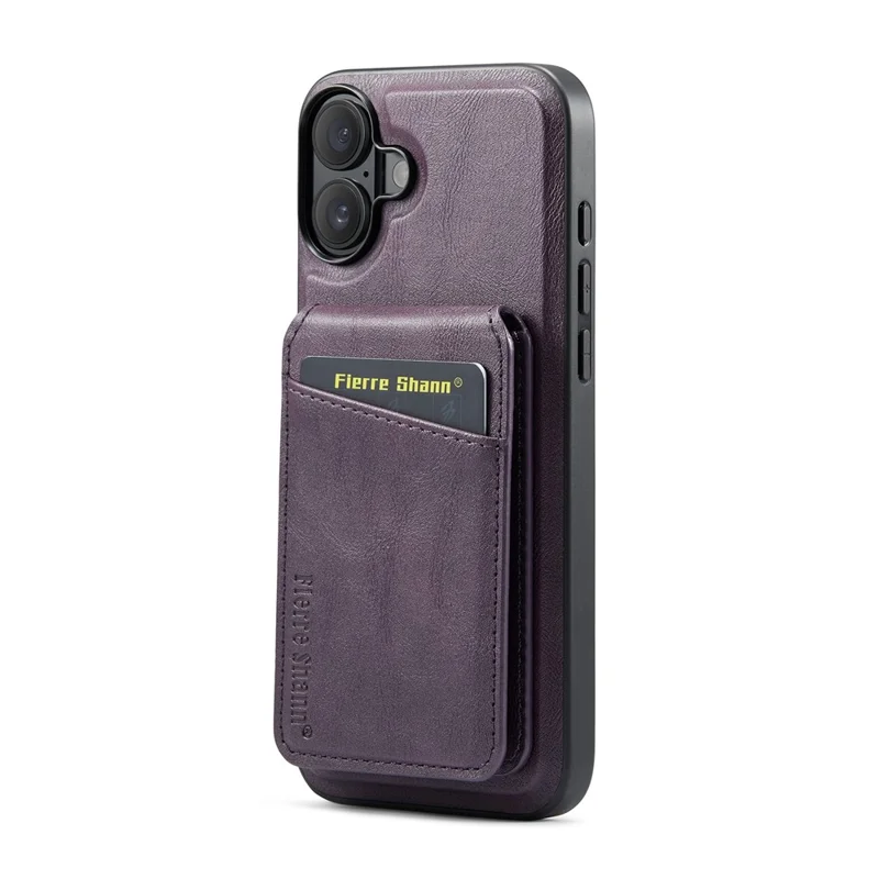 FIERRE SHANN 025 Style For iPhone 17 Case Leather + TPU Detachable Card Slots Phone Cover - Purple