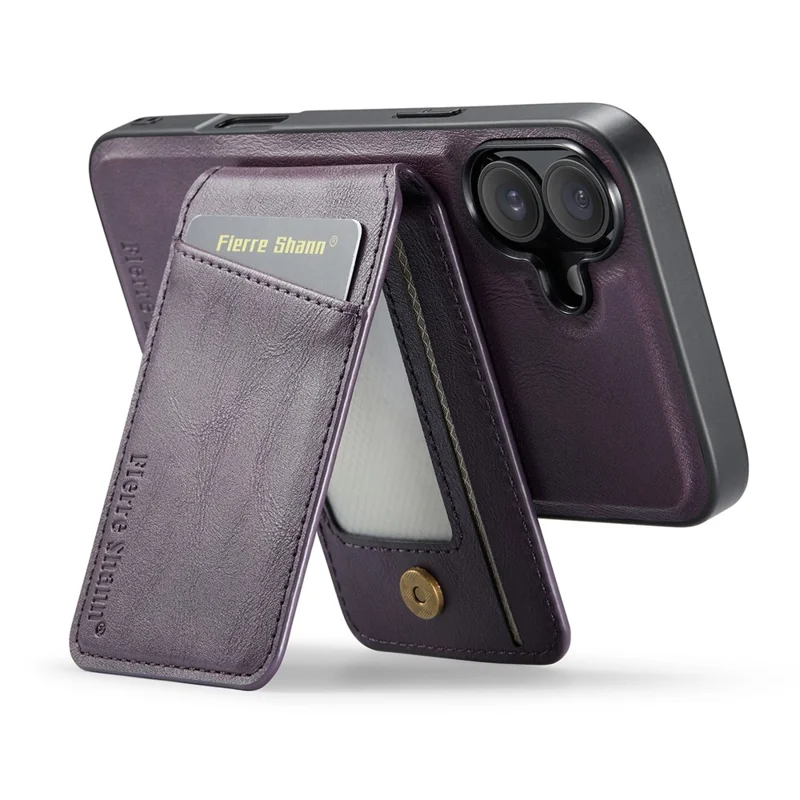 FIERRE SHANN 025 Style For iPhone 17 Case Leather + TPU Detachable Card Slots Phone Cover - Purple