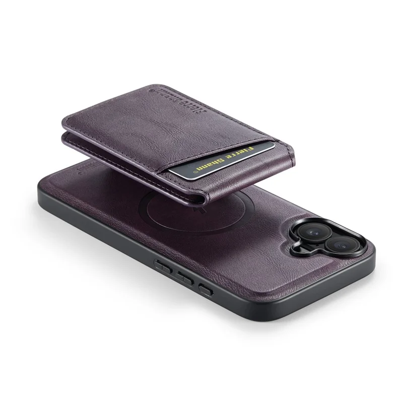 FIERRE SHANN 025 Style For iPhone 17 Case Leather + TPU Detachable Card Slots Phone Cover - Purple