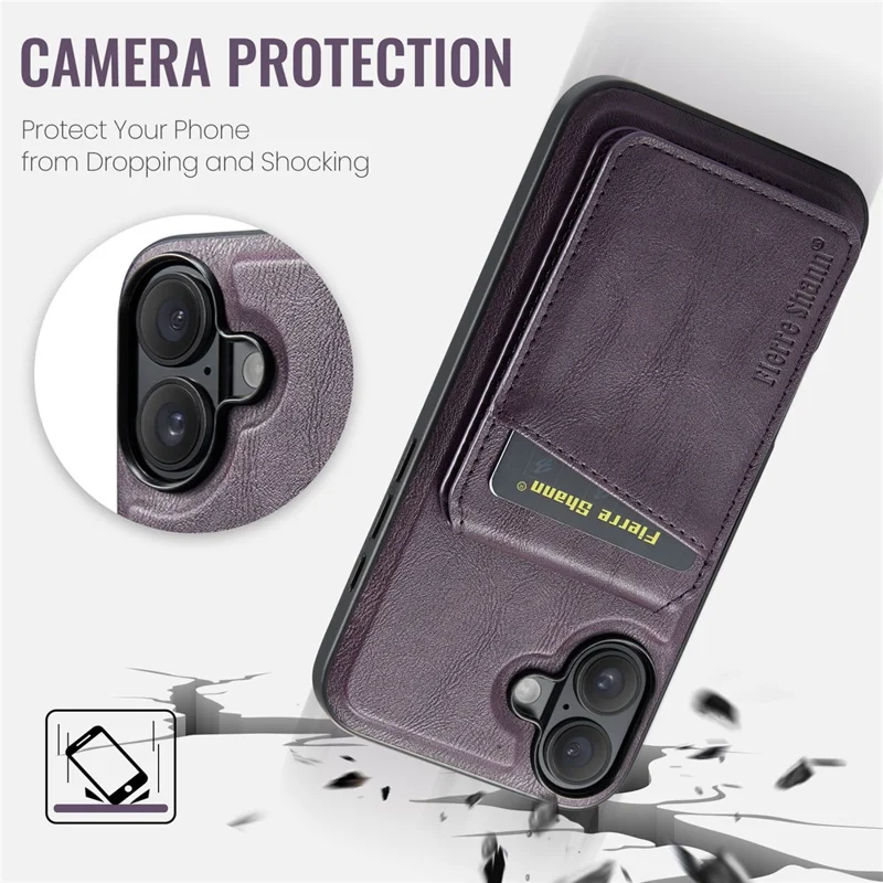 FIERRE SHANN 025 Style For iPhone 17 Case Leather + TPU Detachable Card Slots Phone Cover - Purple