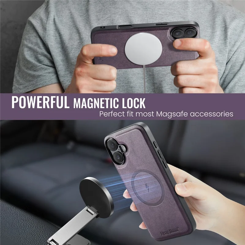 FIERRE SHANN 025 Style For iPhone 17 Case Leather + TPU Detachable Card Slots Phone Cover - Purple