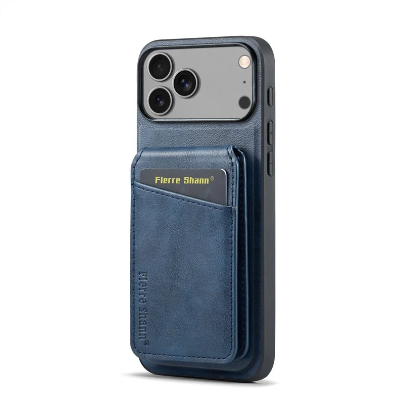 FIERRE SHANN 025 Style For iPhone 17 Pro Case Leather + TPU Detachable Card Slots Phone Cover - Blue