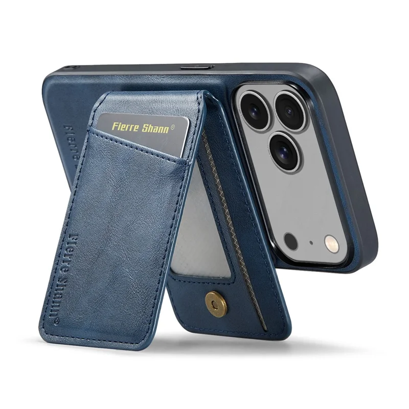 FIERRE SHANN 025 Style For iPhone 17 Pro Case Leather + TPU Detachable Card Slots Phone Cover - Blue