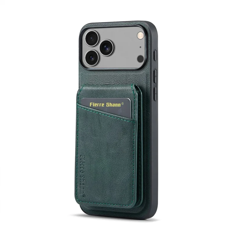 FIERRE SHANN 025 Style For iPhone 17 Pro Max Case Leather + TPU Detachable Card Slots Phone Cover - Green