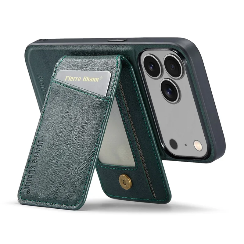 FIERRE SHANN 025 Style For iPhone 17 Pro Max Case Leather + TPU Detachable Card Slots Phone Cover - Green