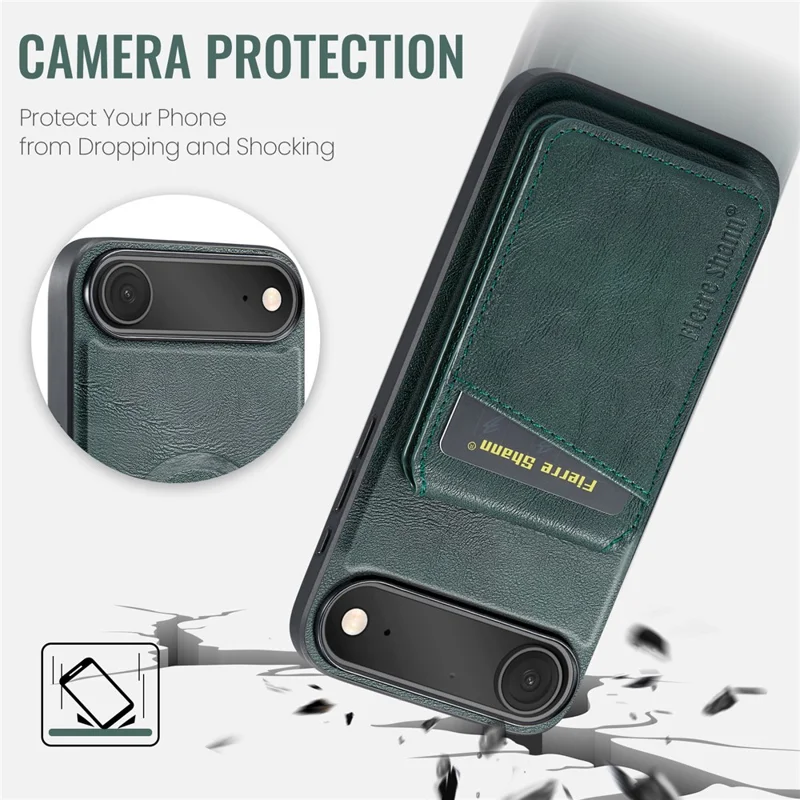 FIERRE SHANN 025 Style For iPhone Air Case Leather + TPU Detachable Card Slots Phone Cover - Green