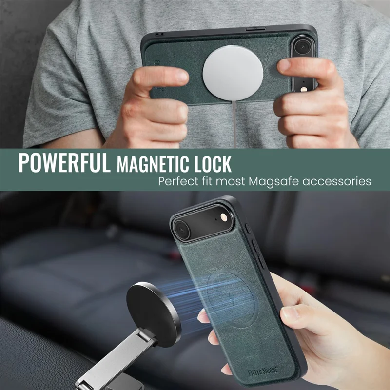 FIERRE SHANN 025 Style For iPhone Air Case Leather + TPU Detachable Card Slots Phone Cover - Green