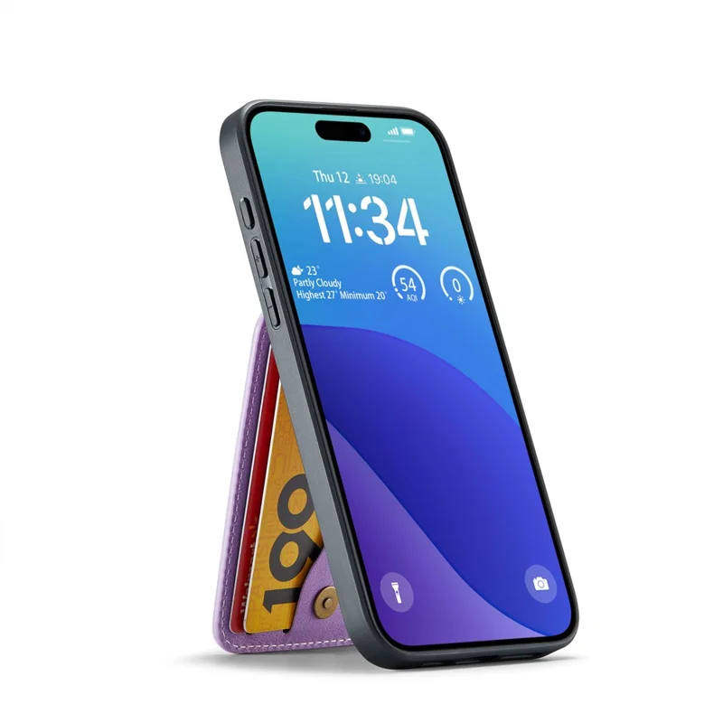 FIERRE SHANN 023 Voor iPhone 17 Hoesje Met Kaarthouder En Standaard Lederen RFID-blokkering Achterkant - Paars