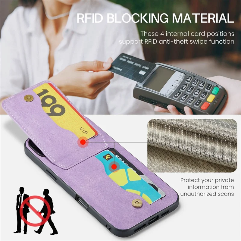 FIERRE SHANN 023 Voor iPhone 17 Hoesje Met Kaarthouder En Standaard Lederen RFID-blokkering Achterkant - Paars