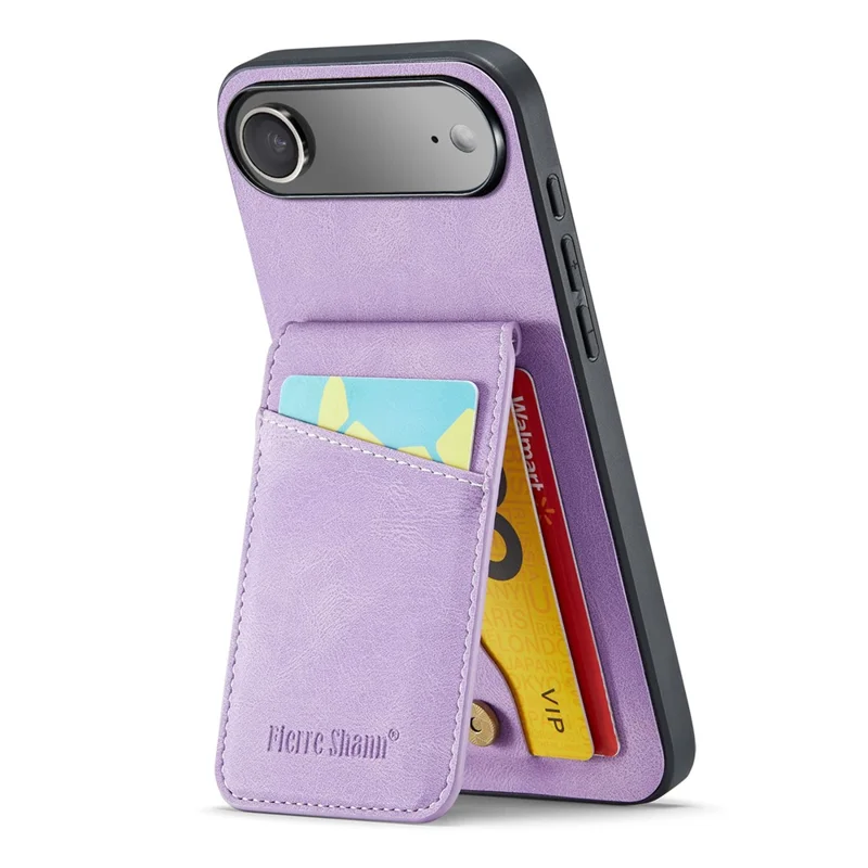 FIERRE SHANN 023 For iPhone Air Case Card Holder Kickstand Leather RFID Blocking Back Cover - Purple