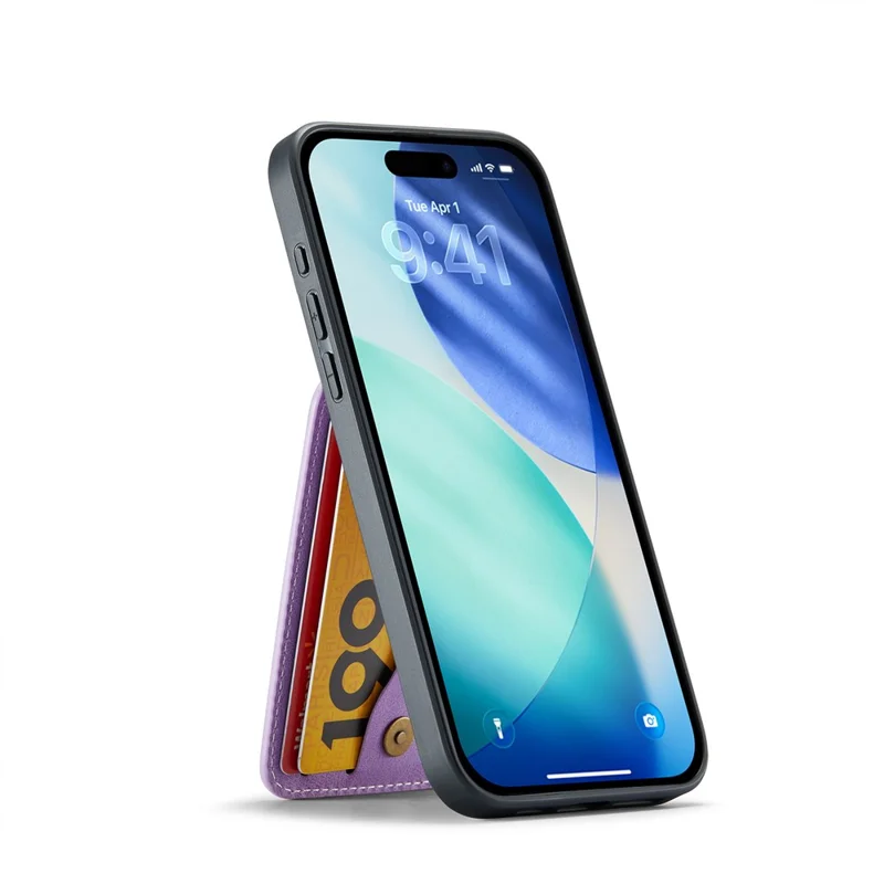 FIERRE SHANN 023 For iPhone Air Case Card Holder Kickstand Leather RFID Blocking Back Cover - Purple