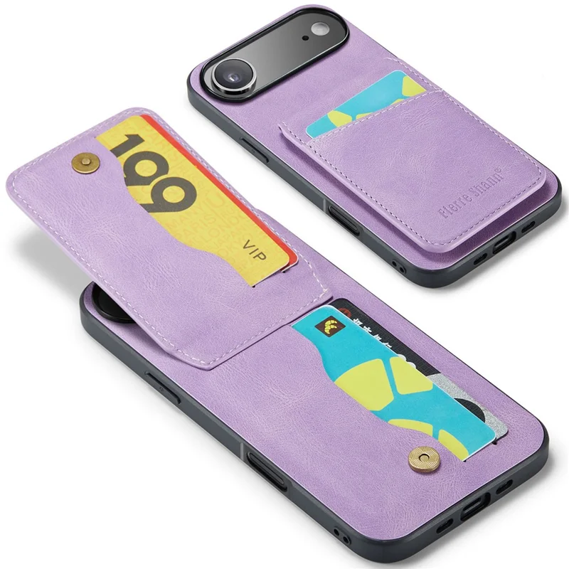 FIERRE SHANN 023 For iPhone Air Case Card Holder Kickstand Leather RFID Blocking Back Cover - Purple