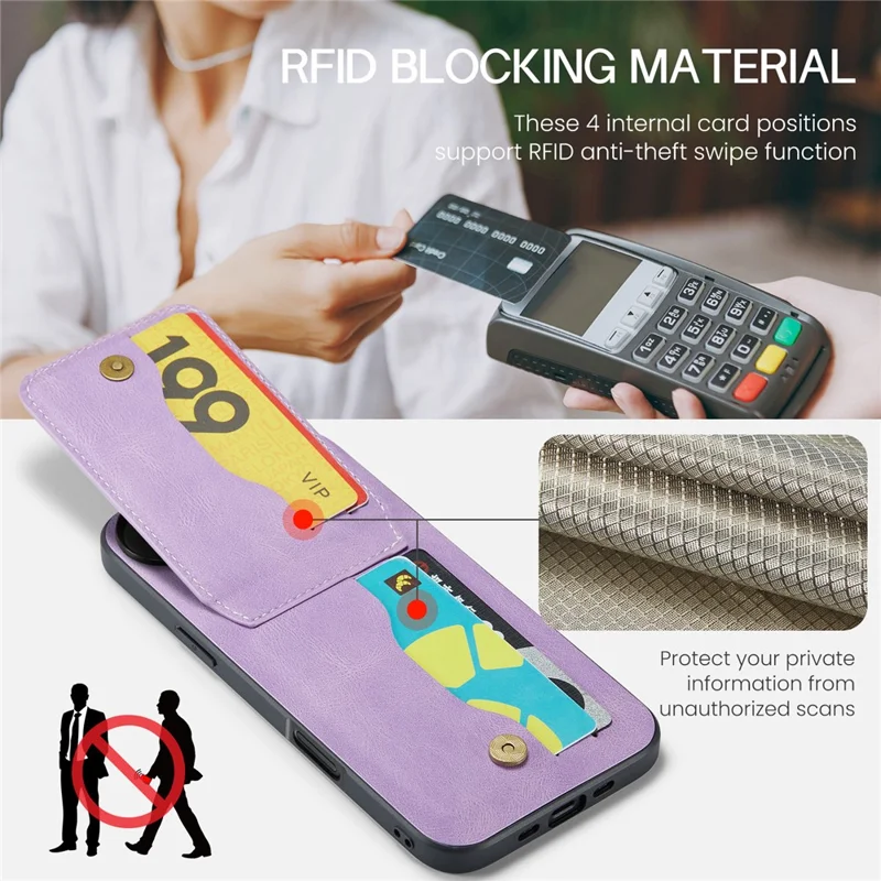 FIERRE SHANN 023 For iPhone Air Case Card Holder Kickstand Leather RFID Blocking Back Cover - Purple