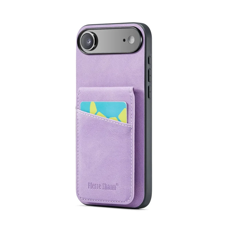 FIERRE SHANN 023 For iPhone Air Case Card Holder Kickstand Leather RFID Blocking Back Cover - Purple