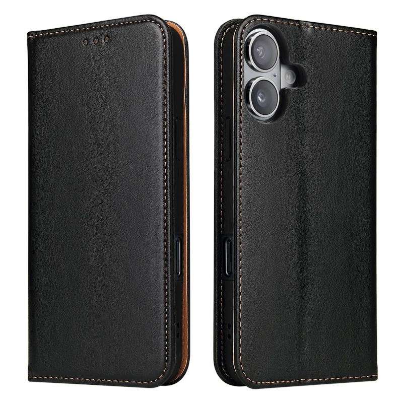 FIERRE SHANN For iPhone 17 Case PU Leather Flip Stand Wallet Phone Cover - Black