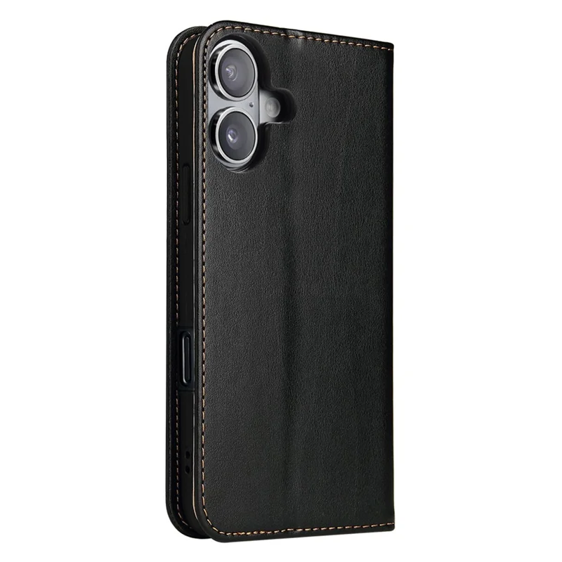 FIERRE SHANN For iPhone 17 Case PU Leather Flip Stand Wallet Phone Cover - Black