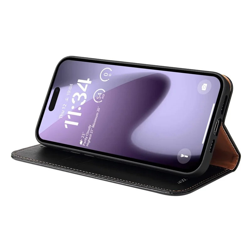 FIERRE SHANN For iPhone 17 Case PU Leather Flip Stand Wallet Phone Cover - Black