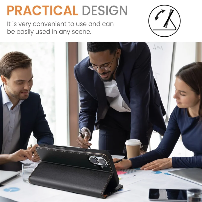 FIERRE SHANN For iPhone 17 Case PU Leather Flip Stand Wallet Phone Cover - Black