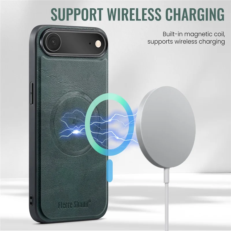 FIERRE SHANN 027 For iPhone Air Case Compatible with MagSafe Leather + TPU Phone Cover - Green