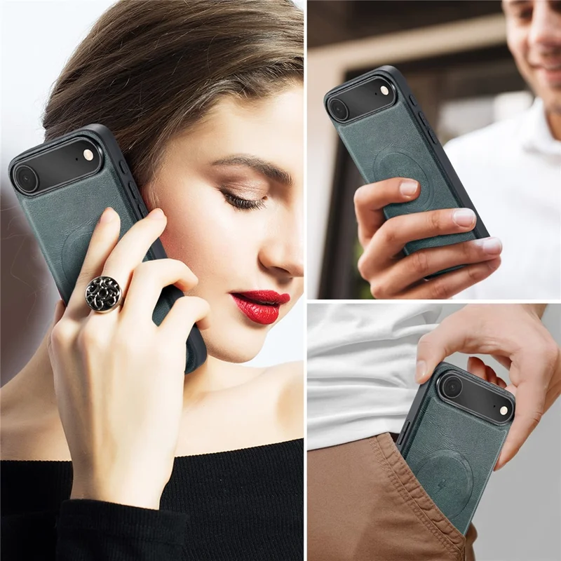 FIERRE SHANN 027 For iPhone Air Case Compatible with MagSafe Leather + TPU Phone Cover - Green