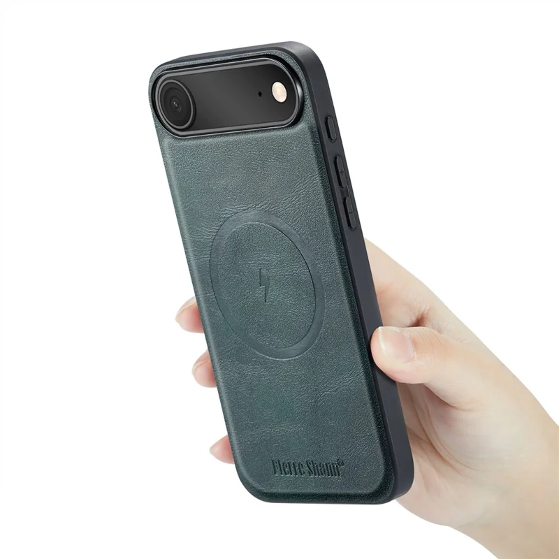 FIERRE SHANN 027 For iPhone Air Case Compatible with MagSafe Leather + TPU Phone Cover - Green
