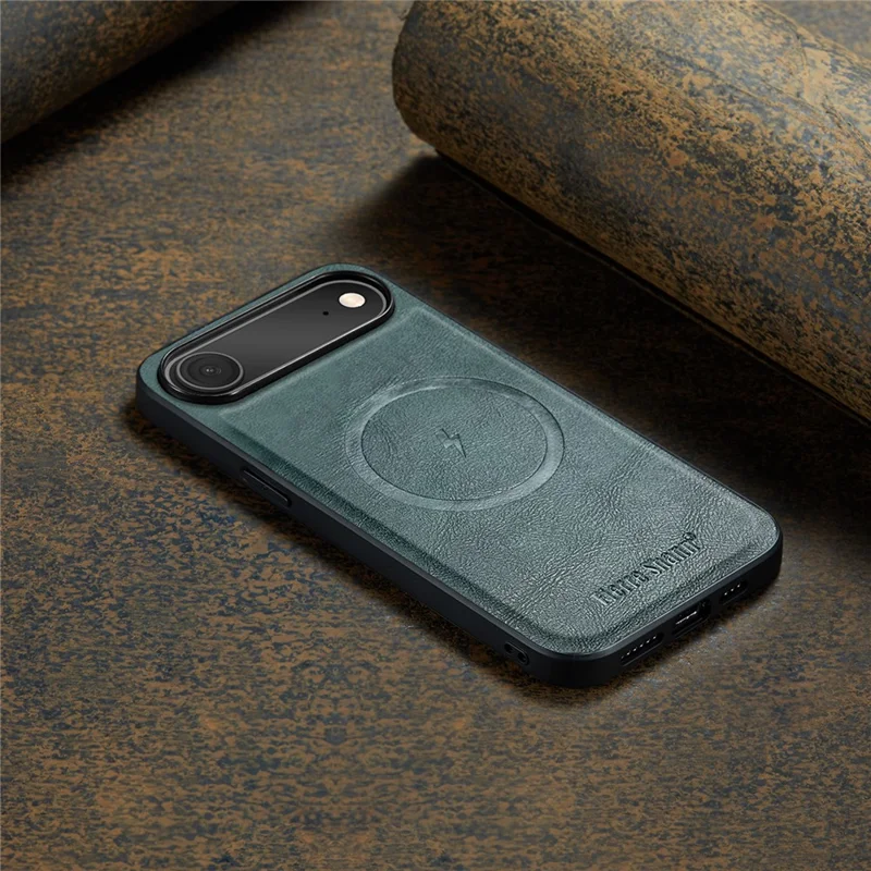 FIERRE SHANN 027 For iPhone Air Case Compatible with MagSafe Leather + TPU Phone Cover - Green