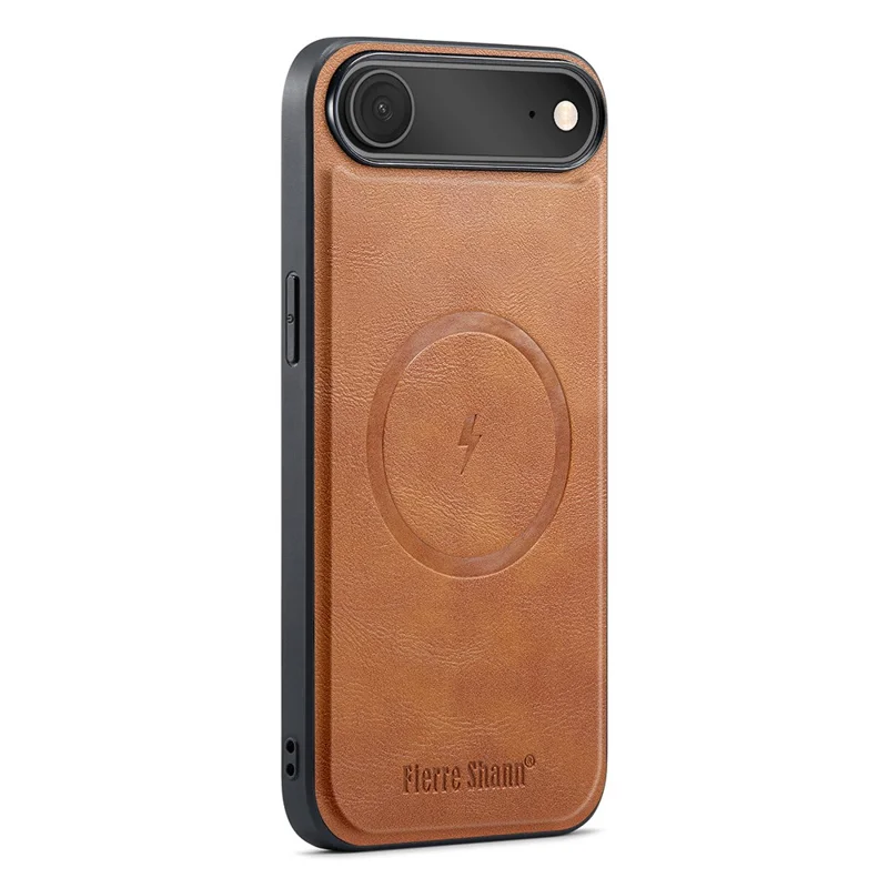 FIERRE SHANN 027 For iPhone Air Case Compatible with MagSafe Leather + TPU Phone Cover - Brown