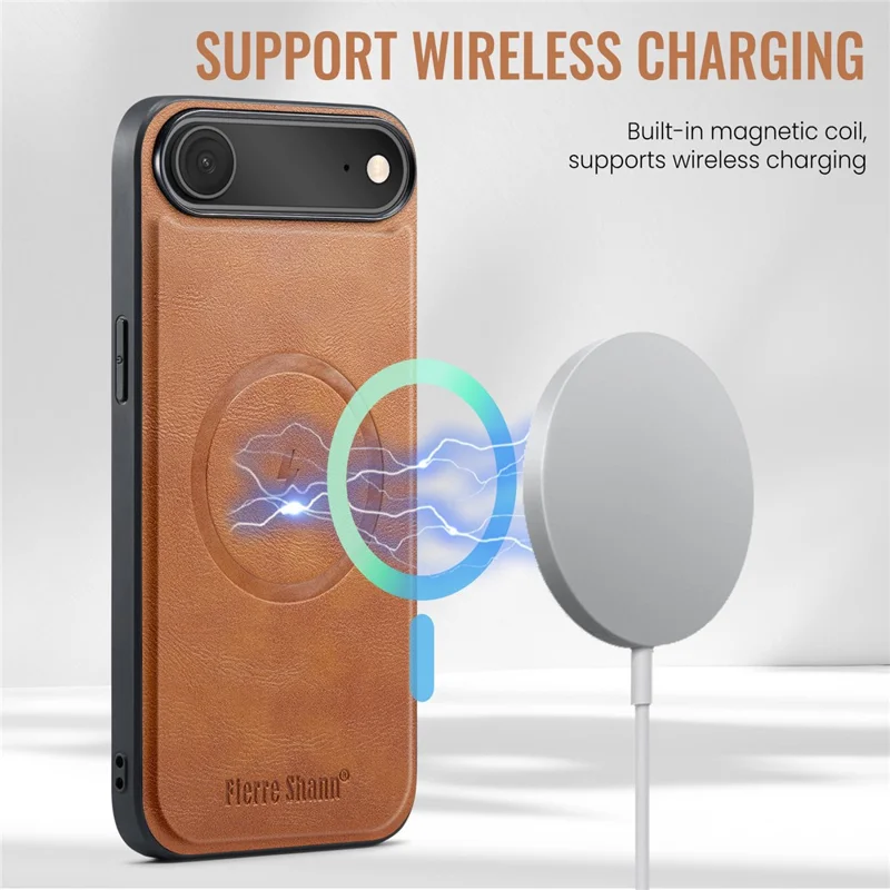 FIERRE SHANN 027 For iPhone Air Case Compatible with MagSafe Leather + TPU Phone Cover - Brown