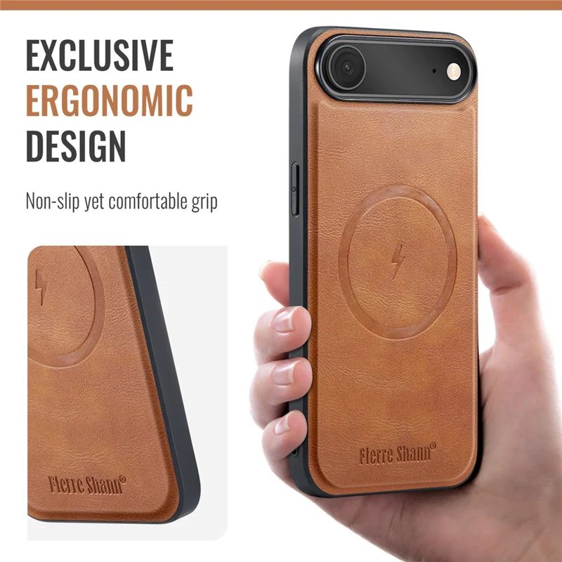 FIERRE SHANN 027 For iPhone Air Case Compatible with MagSafe Leather + TPU Phone Cover - Brown