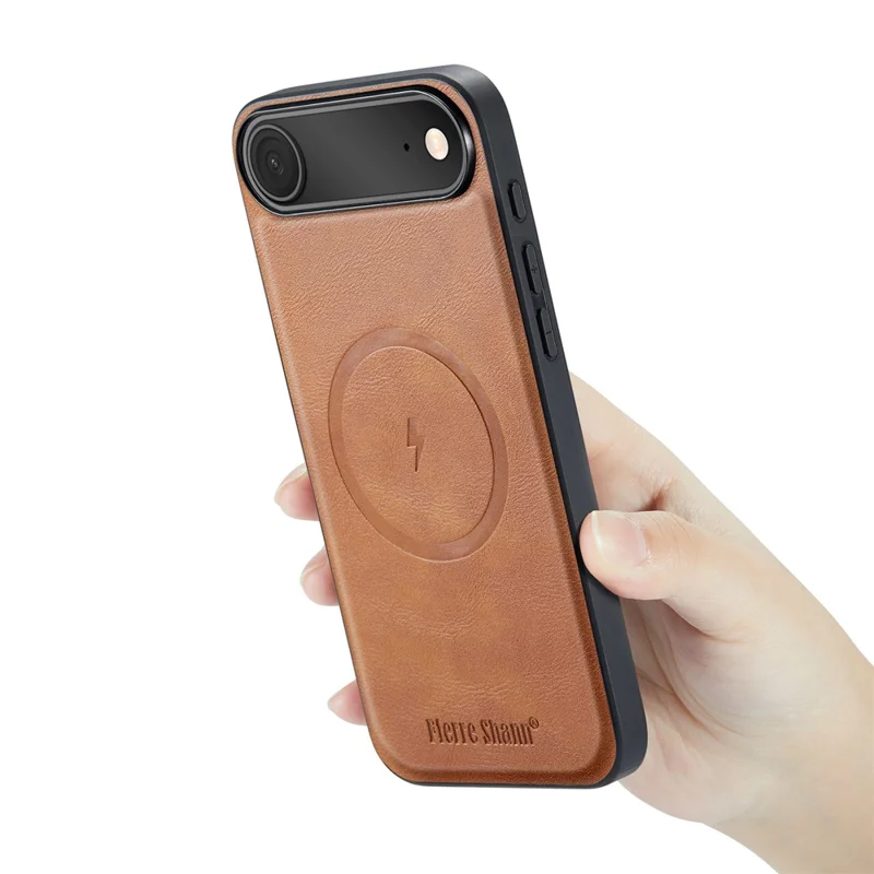 FIERRE SHANN 027 For iPhone Air Case Compatible with MagSafe Leather + TPU Phone Cover - Brown