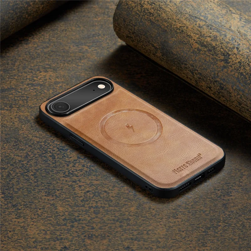FIERRE SHANN 027 For iPhone Air Case Compatible with MagSafe Leather + TPU Phone Cover - Brown
