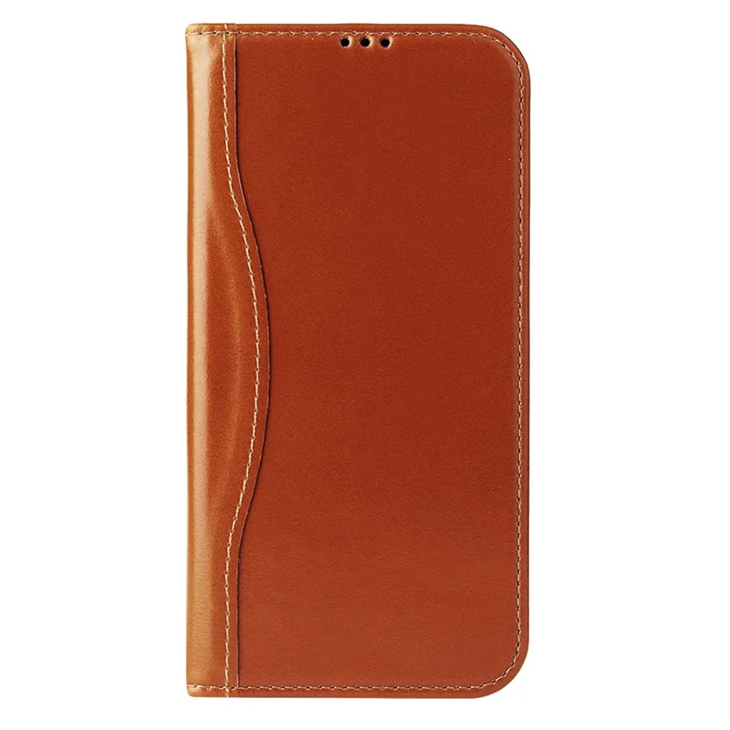 FIERRE SHANN For iPhone 17 Pro Case Wallet Stitching Craft Genuine Cow Leather Phone Cover - Brown