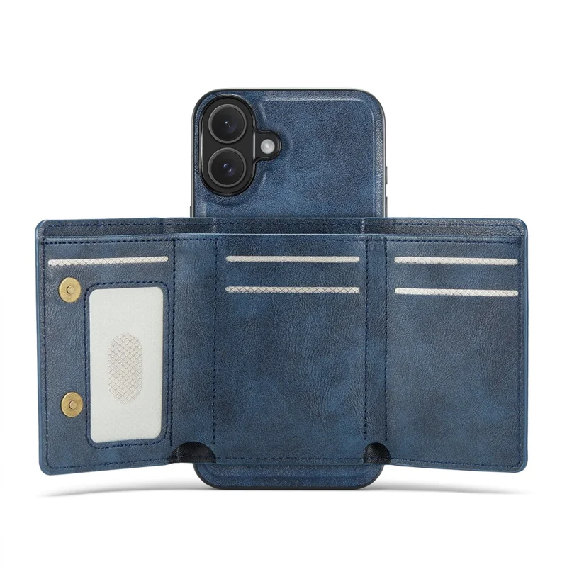 FIERRE SHANN FS030 For iPhone 17 Magnetic Case Tri-Fold Wallet Leather Back Cover with Card Holder - Blue