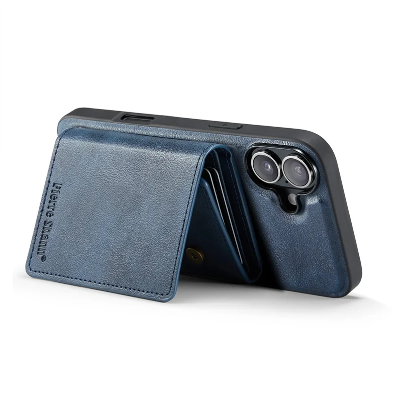 FIERRE SHANN FS030 For iPhone 17 Magnetic Case Tri-Fold Wallet Leather Back Cover with Card Holder - Blue