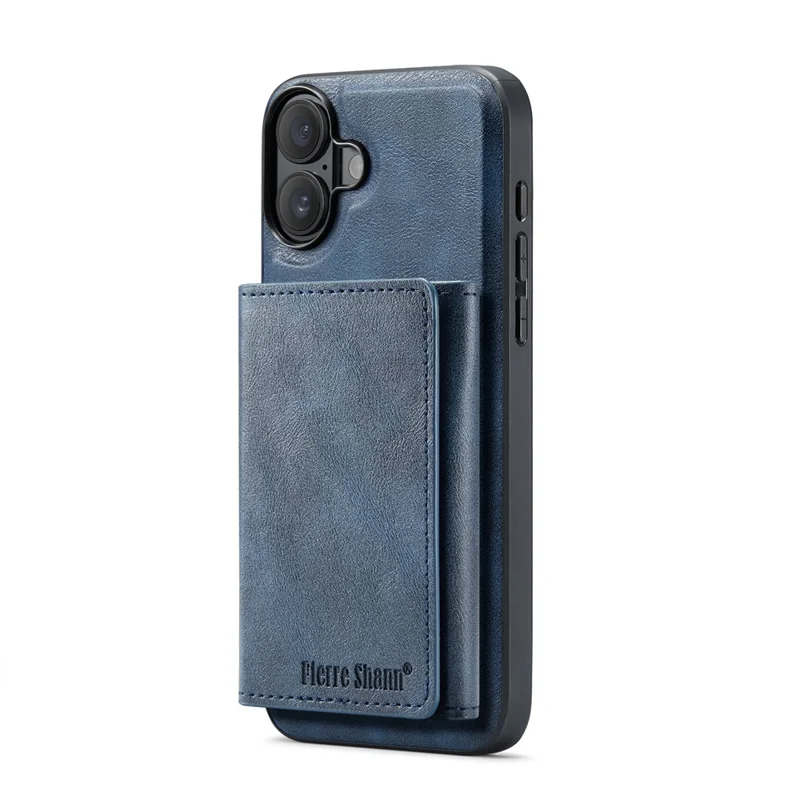 FIERRE SHANN FS030 For iPhone 17 Magnetic Case Tri-Fold Wallet Leather Back Cover with Card Holder - Blue