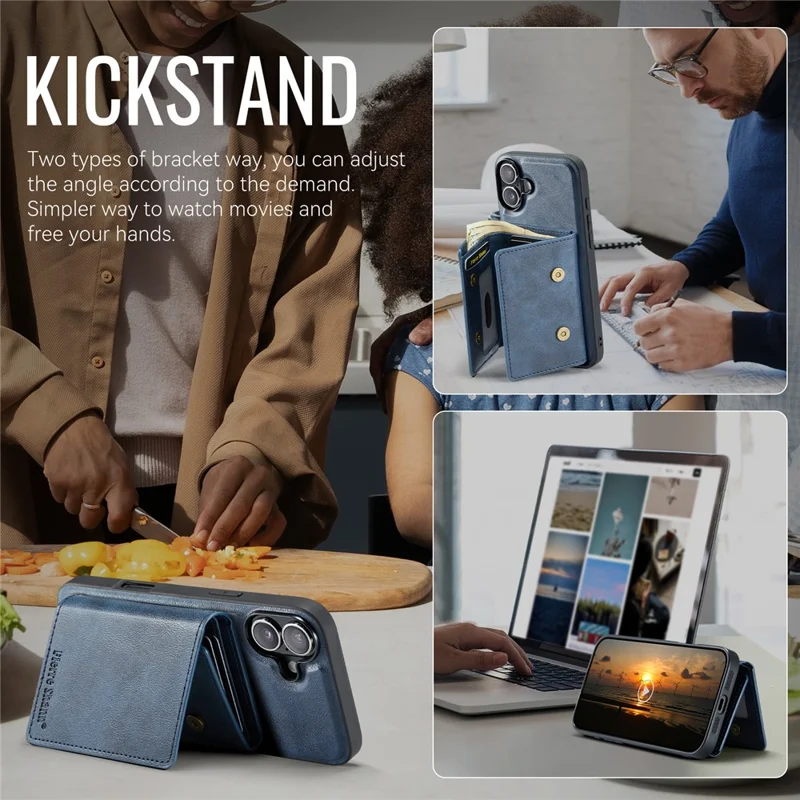 FIERRE SHANN FS030 For iPhone 17 Magnetic Case Tri-Fold Wallet Leather Back Cover with Card Holder - Blue