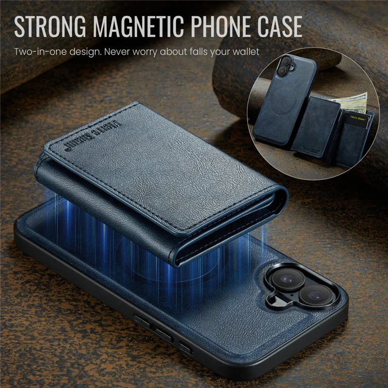 FIERRE SHANN FS030 For iPhone 17 Magnetic Case Tri-Fold Wallet Leather Back Cover with Card Holder - Blue