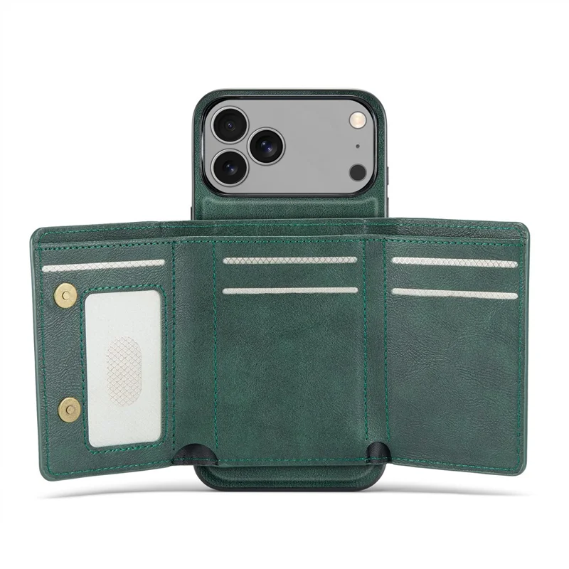 FIERRE SHANN FS030 til iPhone 17 Pro Max magnetisk hylster med tri-fold wallet, læderlukning med kortplads - Grøn