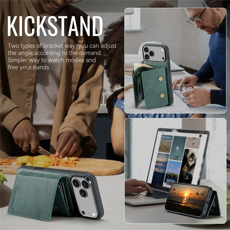 FIERRE SHANN FS030 til iPhone 17 Pro Max magnetisk hylster med tri-fold wallet, læderlukning med kortplads - Grøn