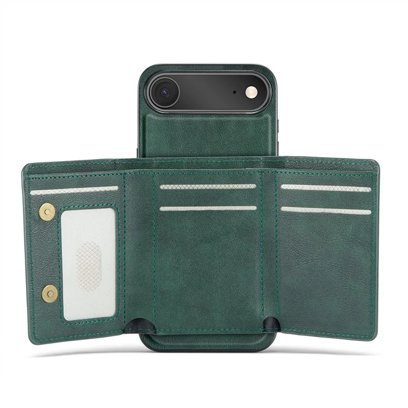 FIERRE SHANN FS030 For iPhone Air Magnetic Case Tri-Fold Wallet Leather Back Cover with Card Holder - Green