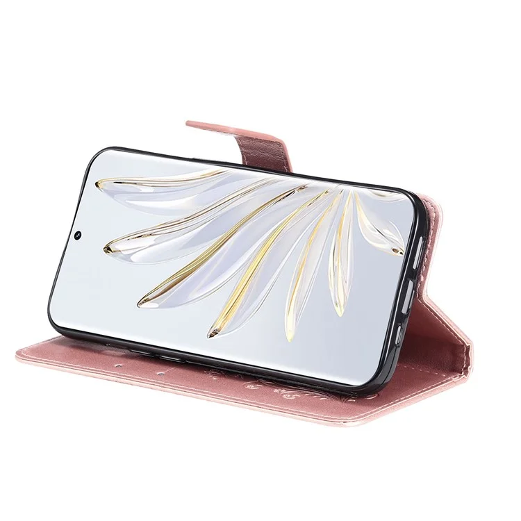 Kt-sprudelblumenserie-2 Für Honor 70 5G Magnetic Clasp PU Leder Mobiltelefon Hülle Geprägtes Schmetterlingsmuster Ständer Brieftaschenabdeckung - Roségold