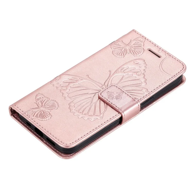 Kt-sprudelblumenserie-2 Für Honor 70 5G Magnetic Clasp PU Leder Mobiltelefon Hülle Geprägtes Schmetterlingsmuster Ständer Brieftaschenabdeckung - Roségold