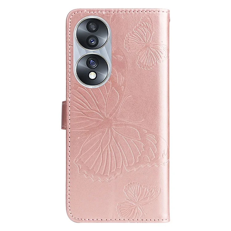 Kt-sprudelblumenserie-2 Für Honor 70 5G Magnetic Clasp PU Leder Mobiltelefon Hülle Geprägtes Schmetterlingsmuster Ständer Brieftaschenabdeckung - Roségold