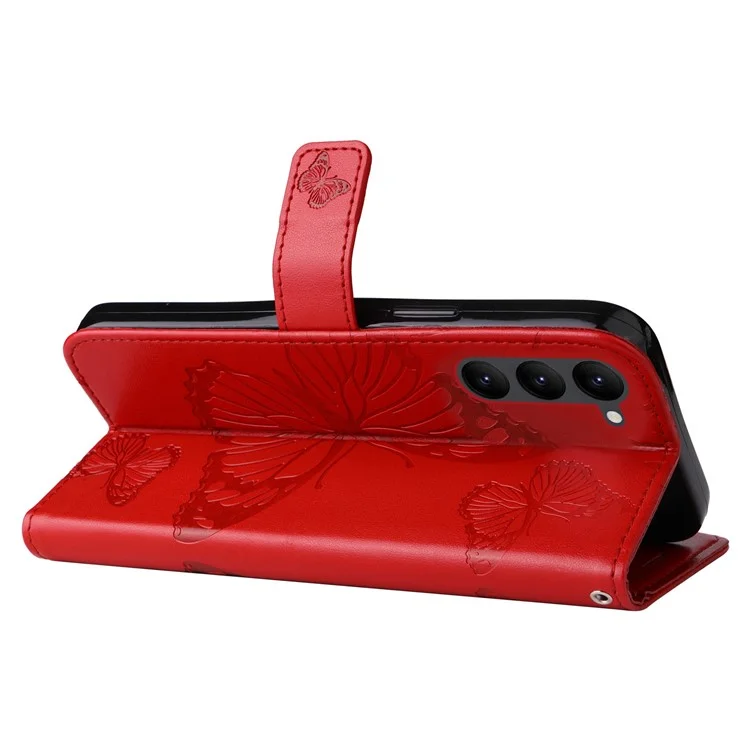 For Samsung Galaxy S23 Wallet Case Floral Butterfly Imprinted Leather Phone Cover Stand - Red