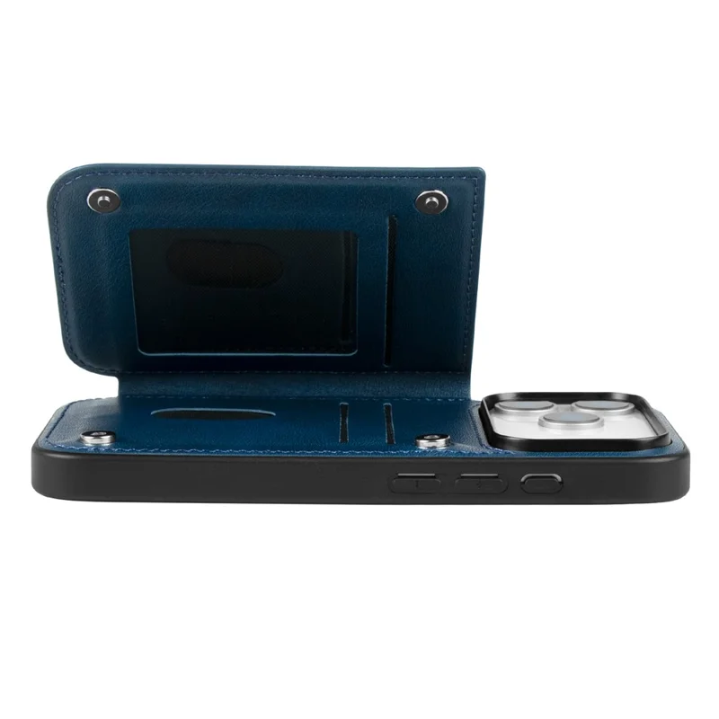 HANMAN Mika Series For iPhone 17 Pro Case with Card Holder PU Leather + TPU Back Cover - Blue